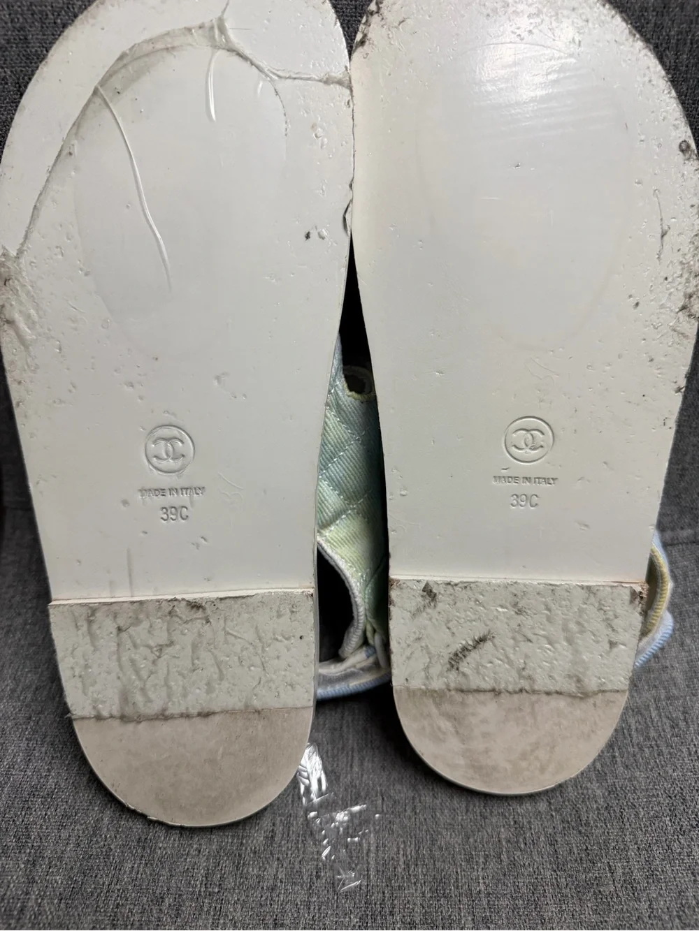 CHANEL Pastel Multicolor Quilted Velcro Sandals